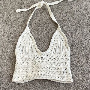 SHEIN Cream Crochet Halter Crop Top